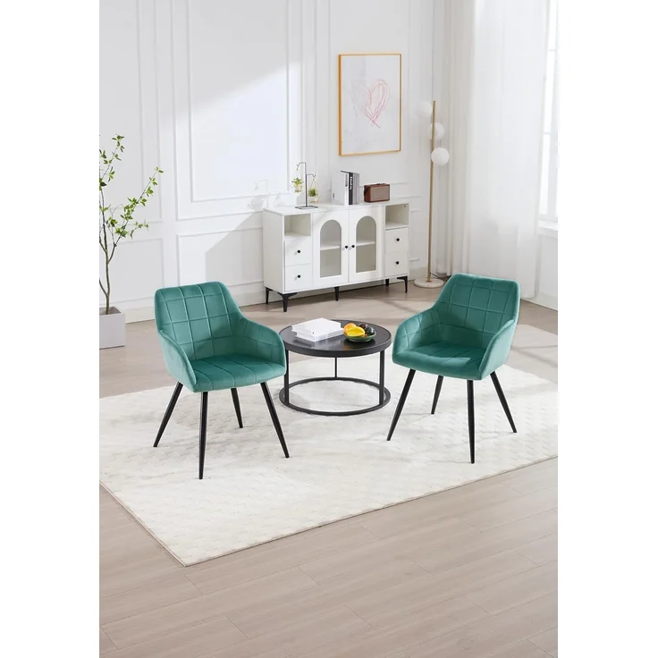 WOLTU 4 x Esszimmerstühle 4er Set Esszimmerstuhl Küchenstuhl Polsterstuhl Design Stuhl mit Armlehnen, mit Sitzfläche aus Samt, Gestell aus Metall, Türkis, BH93ts-4 – Bild 4