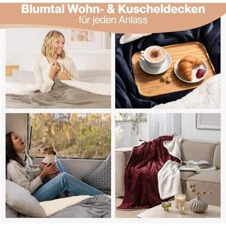 Blumtal Premium Sherpa Kuscheldecke 220x240 cm - warme Decke Oeko-TEX® zertifizierte Dicke Sofadecke, Tagesdecke oder Wohnzimmerdecke, Grau – Bild 6