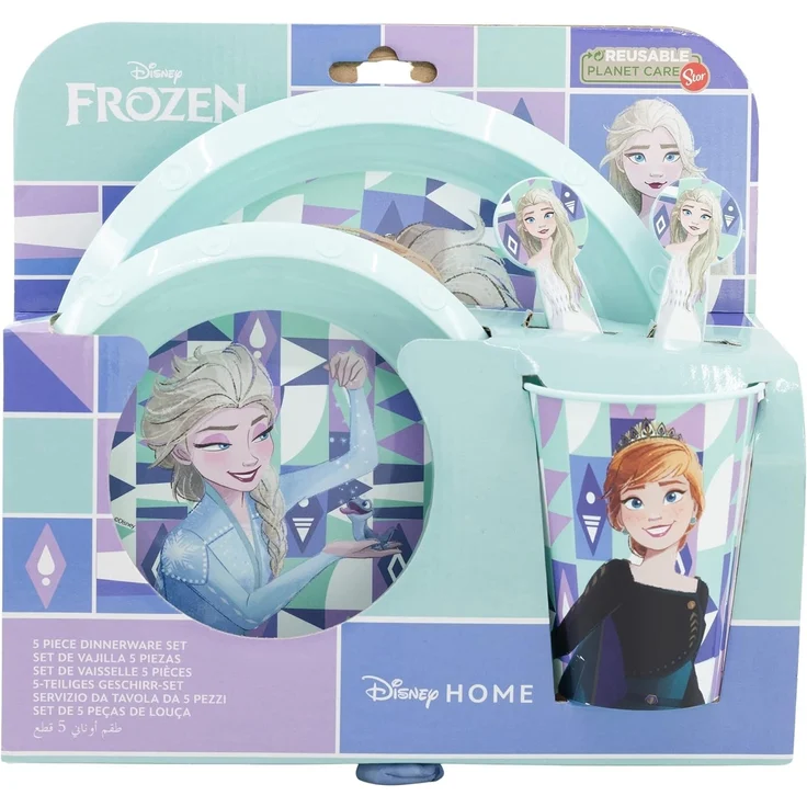 Kunststoff Kindergeschirr Set (5 tlg.) Schüssel, Teller, Becher & Besteck Disney Frozen – Bild 2