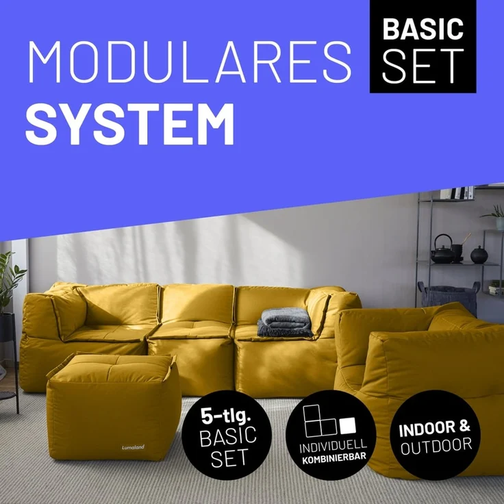 Lumaland Loungeset Modulares System erweiterbar In- & outdoor, (5-tlg), Lounge wasserfest abnehmbarer Bezug individuell kombinierbar waschbar – Bild 2