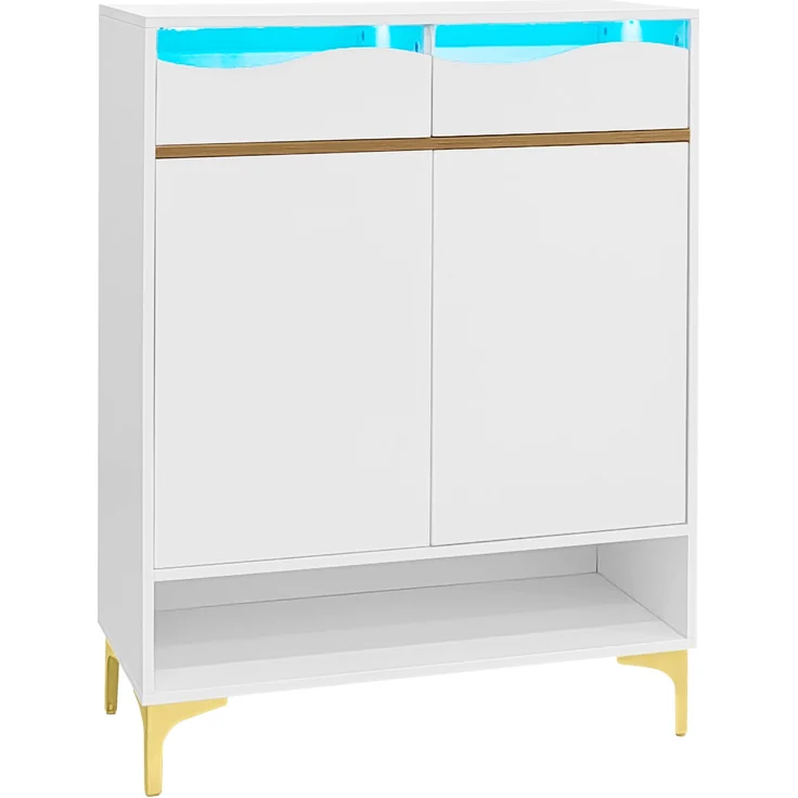 Schuhschrank mit LED-Lichtleiste, MDF/Spanplatte, 80x35x105 cm, Weiß mit Acrylfront & Metallgestell – Bild 6