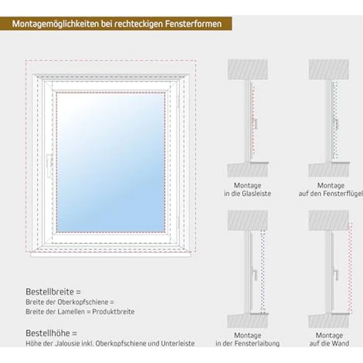 Victoria M. Aluminium Jalousie 25mm, Feuchtigkeitsbeständige Innenjalousie, Schraub- oder Klemmmontage inkl. Klemmclips, 130 x 130 cm, holzdunkel – Bild 9