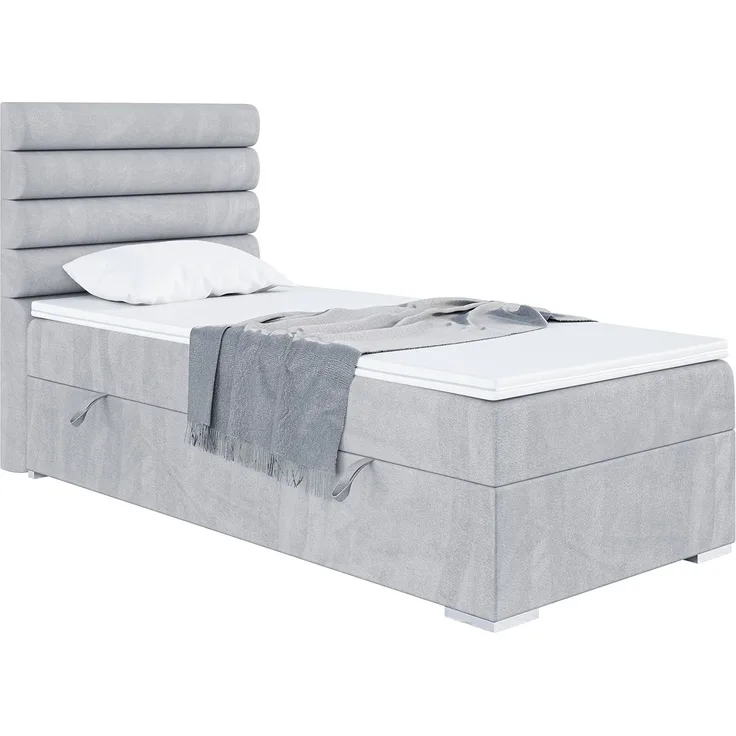 MEBLINI Boxspringbett KARIM 100x200 cm mit Bettkasten - H3/Hellgrau Samt Gepolstert Einzelbett mit Topper & Taschenfederkern-Matratze - 100x200 Links