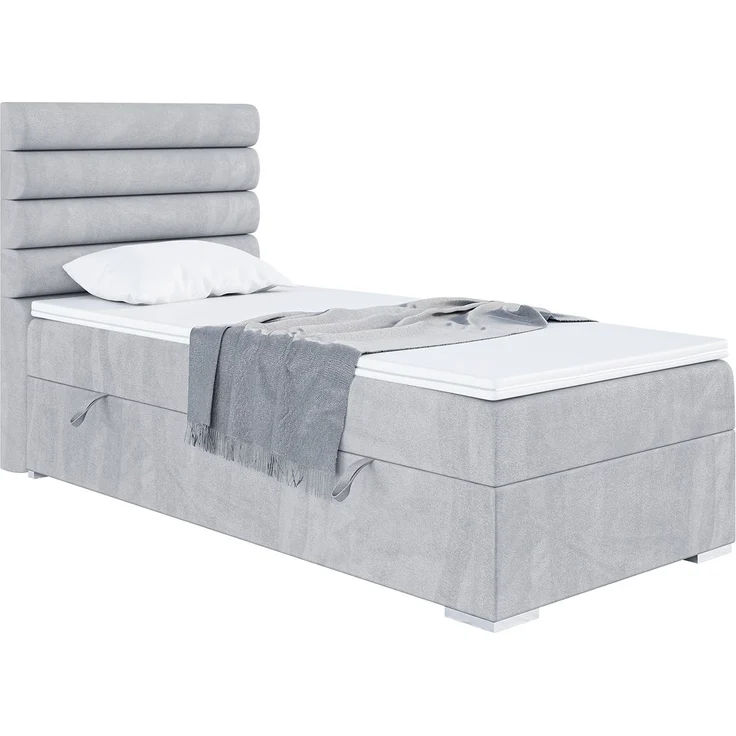 MEBLINI Boxspringbett KARIM 100x200 cm mit Bettkasten - H3/Hellgrau Samt Gepolstert Einzelbett mit Topper & Taschenfederkern-Matratze - 100x200 Links – Bild 1