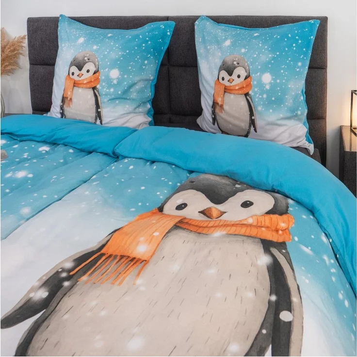 good morning Bettwäsche Comfort Baumwolle, Flanell, 2 teilig, Pinguin, Schneeflocken, Wendebettwäsche – Bild 3