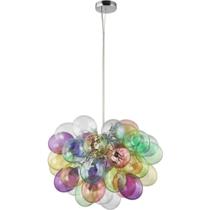 Lucande Hängeleuchte Diborah, Ø 50 cm, bunte Glaspendelleuchte mit G9-Fassung