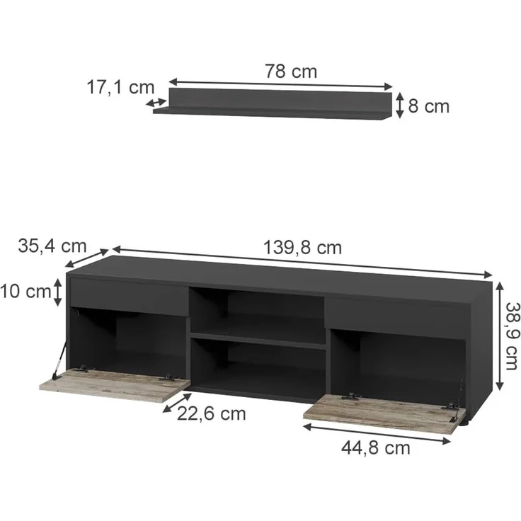 Wohnwand Berno Schwarz/Sandeiche 2 Teile Vicco – Bild 3