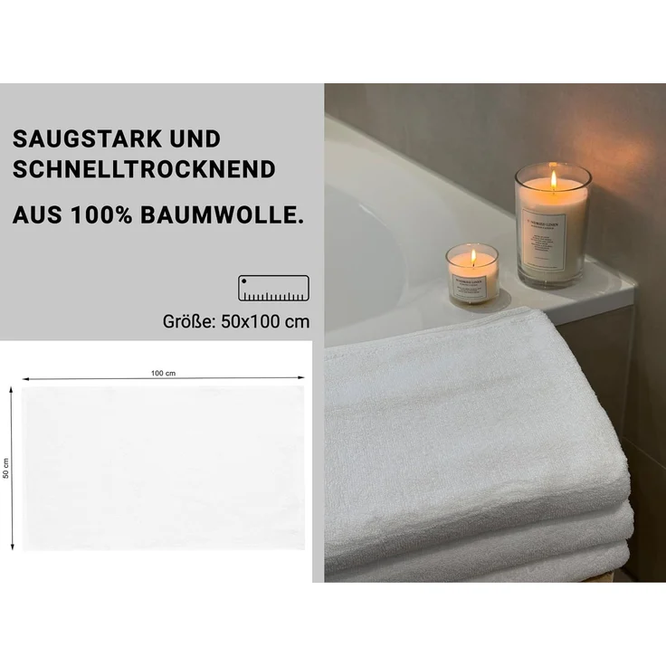 ZOLLNER Premium Handtuch-Set, 10 Stück, reine Baumwolle, 50x100 cm, Weiß – Bild 4