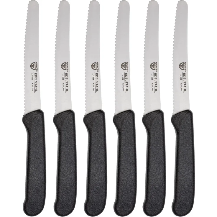 GRÄWE Tafelmesser 6 Stück, Messerset zum Schneiden, 6er Pack Brötchenmesser, Frühstücksmesser mit einseitigem Wellenschliff, Brotzeitmesser, scharfe Messer für Brotzeit, 21 cm - Schwarz – Bild 2