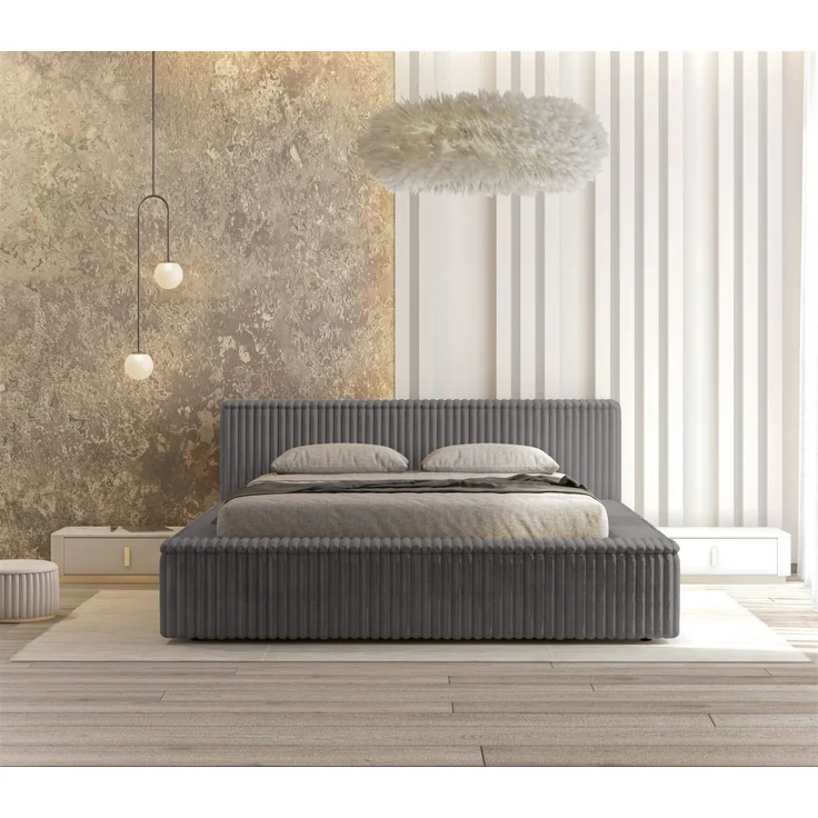Polsterbett Doppelbett TULSA 180x200cm in Stoff Vito Grau – Bild 2