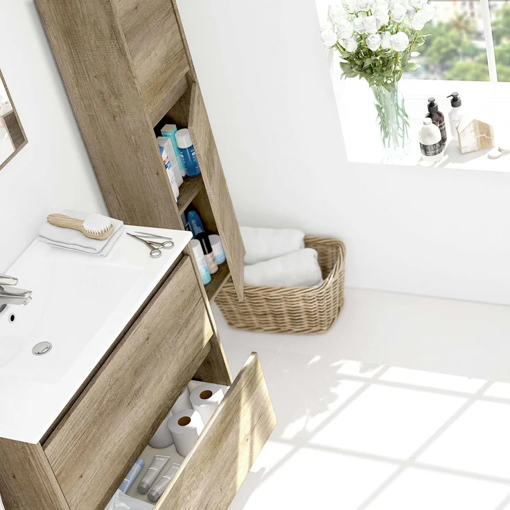 ARKITMOBEL, Badezimmer-Säule mit 2 Türen – schmaler Badhochschrank in Nordik-Optik, platzsparendes Badezimmermöbel, Maße: 30 x 140 x 25,5 cm (B x H x T), Modell Dakota – Bild 8