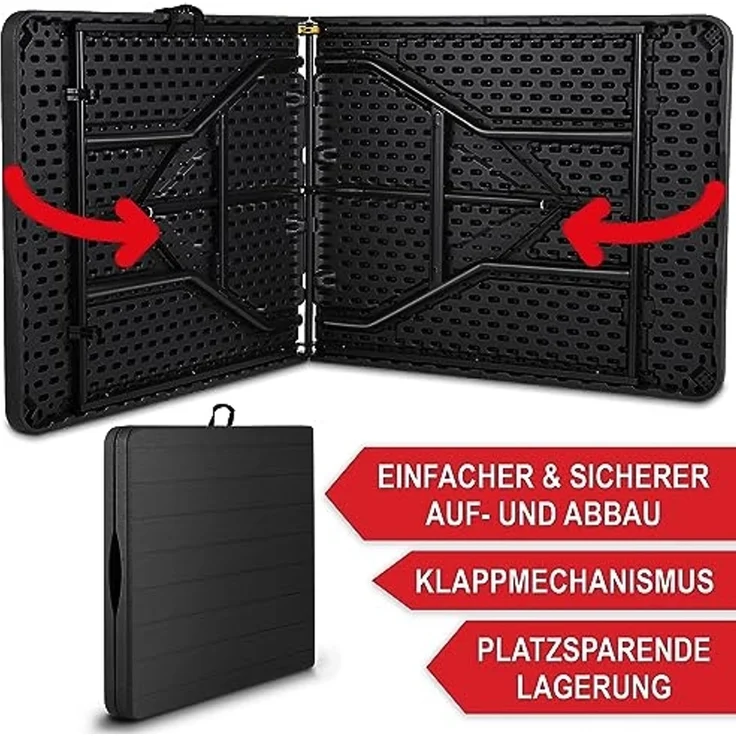 Onbest Holz Optik Klapptisch groß - Gartentisch klappbar, Buffettisch, Campingtisch für 6 Personen – aus robustem Kunststoff/Alu – Klapptisch mit Holzstrukur für drinnen & draußen - Klapptisch – Bild 5
