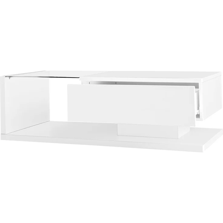 Couchtisch, Spanplatte mit Glasplatte & LED-Beleuchtung, 105x55x32,5 cm, Weiß Hochglanz – Bild 8