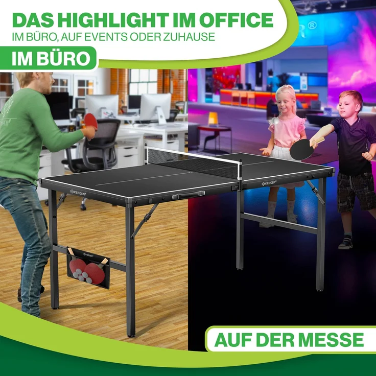 KESSER® Tischtennisplatte Mini mit Tischtennisschläger-Set, Tischtennisbällen und TT-Netz | Indoor | Unterwegs, laminierte Platte + klappbar – Kofferdesign, Kinder und Erwachsene – 153 x 76,5 cm Schwarz / Schwarz – Bild 9