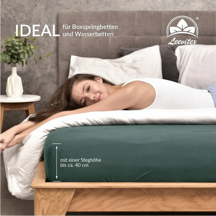 leevitex® Spannbettlaken für Boxspringbetten & Wasserbetten - Spannbetttuch 170 g/m², Gummizug: rundum, 100% Mako-Baumwolle, sehr robust, 180x200 – 200x220 cm + 40 cm Steg – Bild 3
