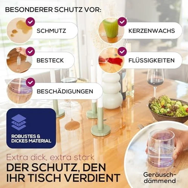 Glasklar Folie 2 mm + abgeschrägte Kante, Größe wählbar 55x225 cm, Wunschmaß transparente Tischdecke Tischschutz, Made in Germany – Bild 2