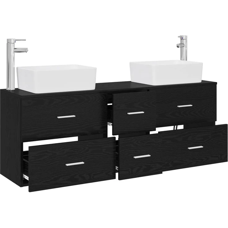 vidaXL Badezimmerschrank-Set 3 stk. Schwarz 136 x 35 x 80 cm 3405860 – Bild 3