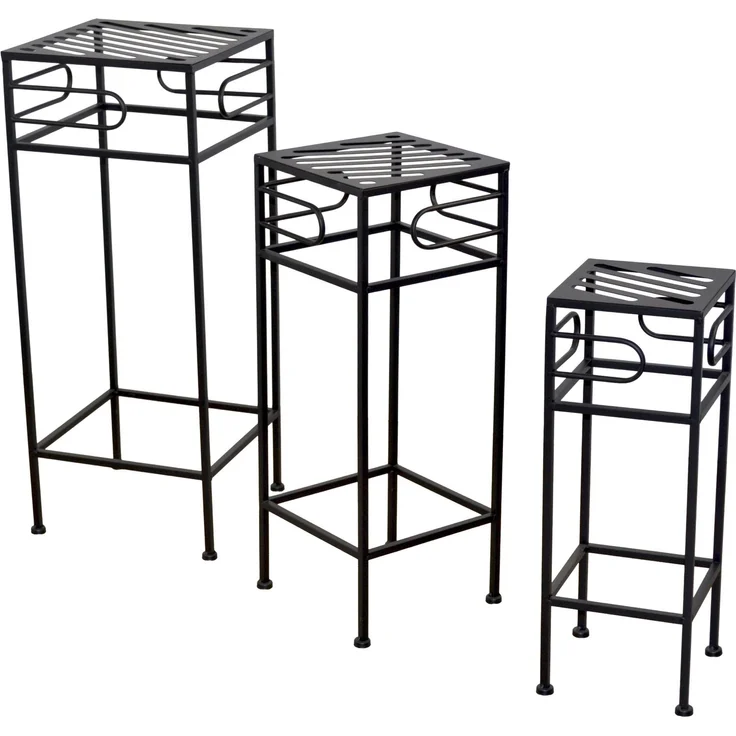 Blumenständer Set 3-tlg Metall Schwarz pulverbeschichtet Pflanzenständer modern – Bild 2