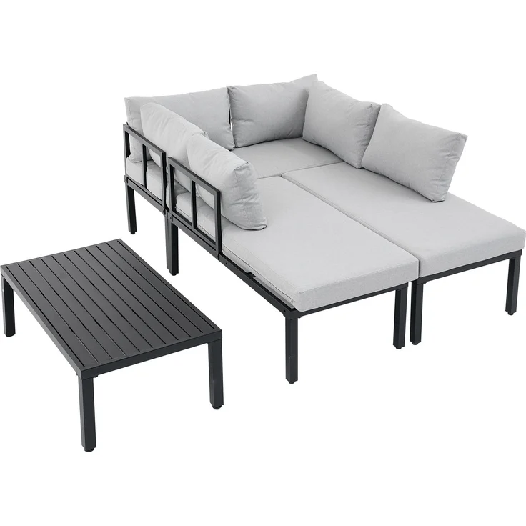 Merax 6-Sitzer Gartenmöbel-Set, Garten-Loungesessel-Set mit verzinktem Eisenrahmen, verstellbare Beine, abnehmbare Rückenlehne, grau – Bild 9