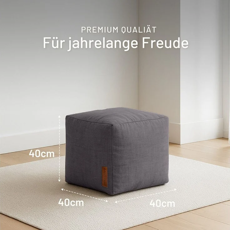 Green Bean Pouf Cube Linen (Indoor Sitzhocker Sitzkissen Fußhocker Relax-Sessel, Made in Germany), die ideale Ergänzung zum Sitzsack – Bild 3