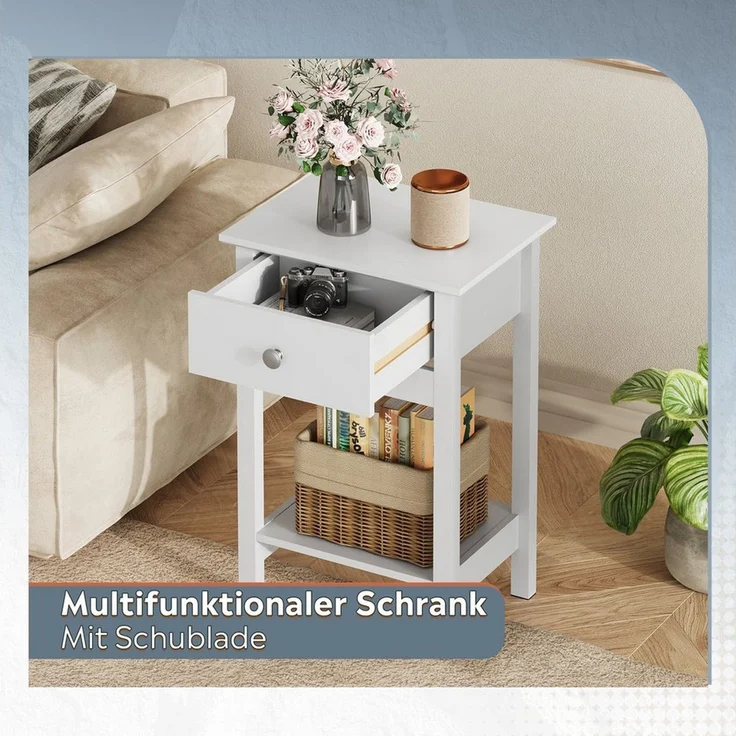 WLIVE Nachttisch Nachttisch mit Schublade und Ablage, Beistelltisch Holz 40×30×60,6cm (1 Tisch), schmal, offenes Fach – Bild 3