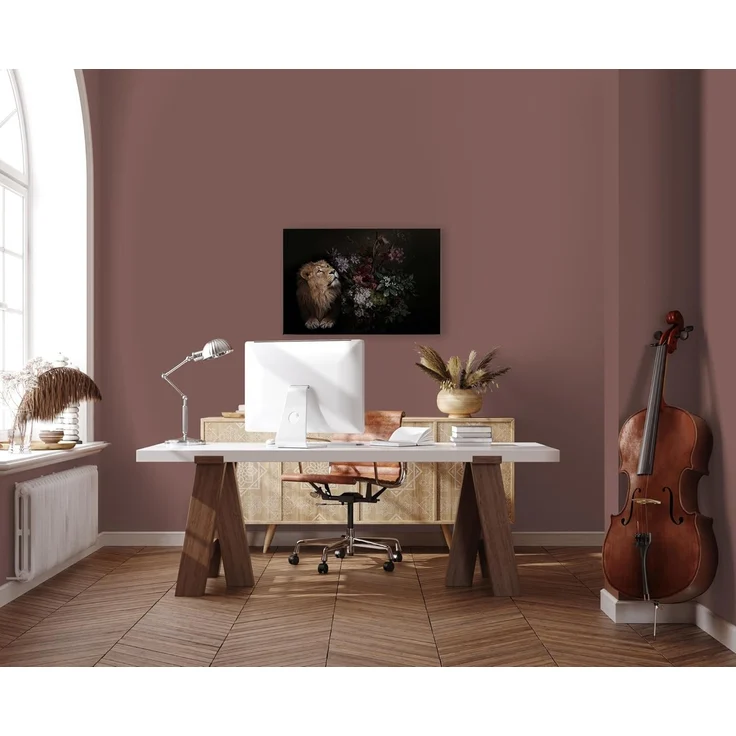 Leinwandbild Löwe Blumen Schwarz Beige 90x60 DD120388 Keilrahmen Wandbild Rot – Bild 1