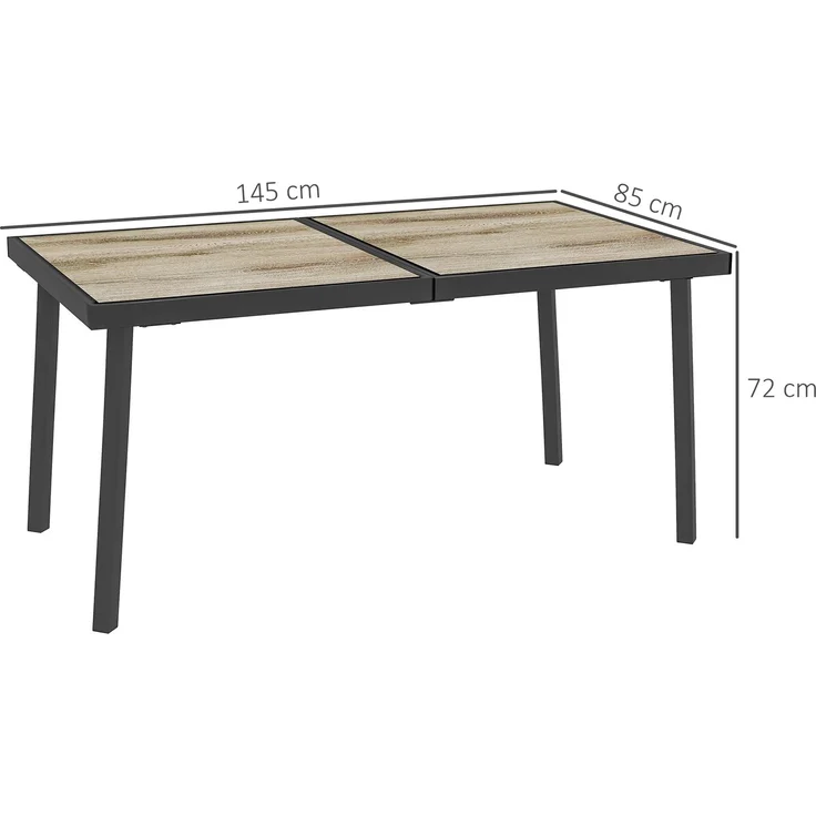Gartentisch 145 x 85 x 72 cm für 6 Personen – rechteckiger Esstisch in Holzoptik mit Stahlgestell – Bild 5