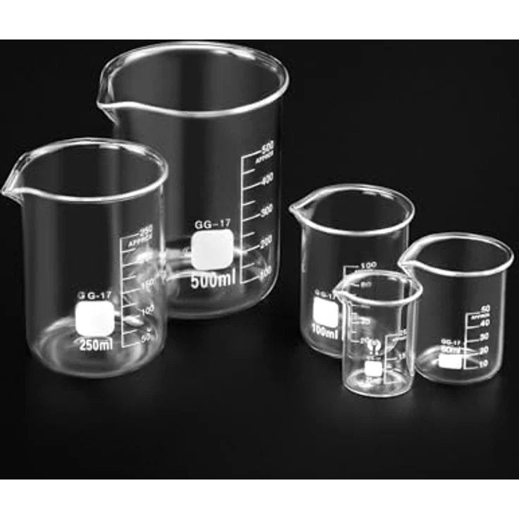 QWORK® Glas Becherglas 25ml 50ml 100ml 250ml 500ml, 5er Set Abgestufter Messbecher für Labor Küche – Bild 5