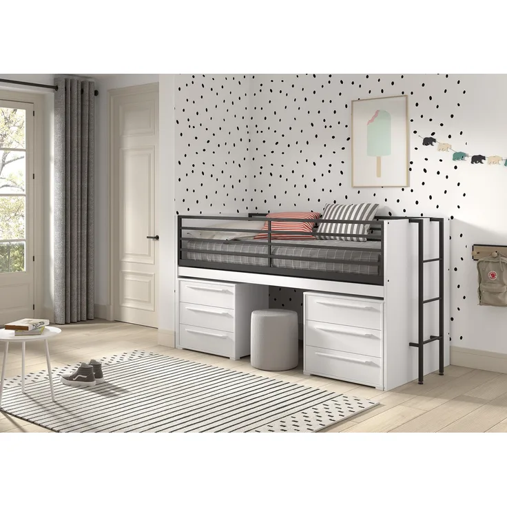 Halbhohes Bett mit Schreibtisch Kommoden Sam 98 x 219 x 116.6 cm