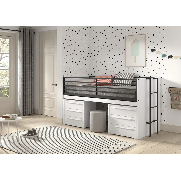 Halbhohes Bett mit Schreibtisch Kommoden Sam 98 x 219 x 116.6 cm – Bild 1