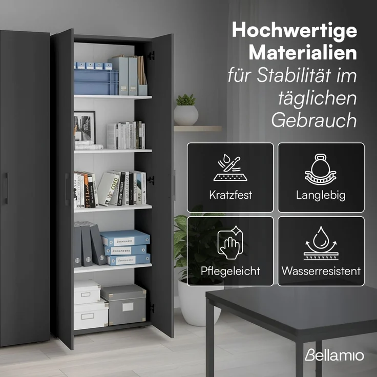 Bellamio 'Apol' Mehrzweckschrank, schwarz, 176x33x60 cm, Aktenschrank mit 5 höhenverstellbaren Ablagefächern – Bild 5