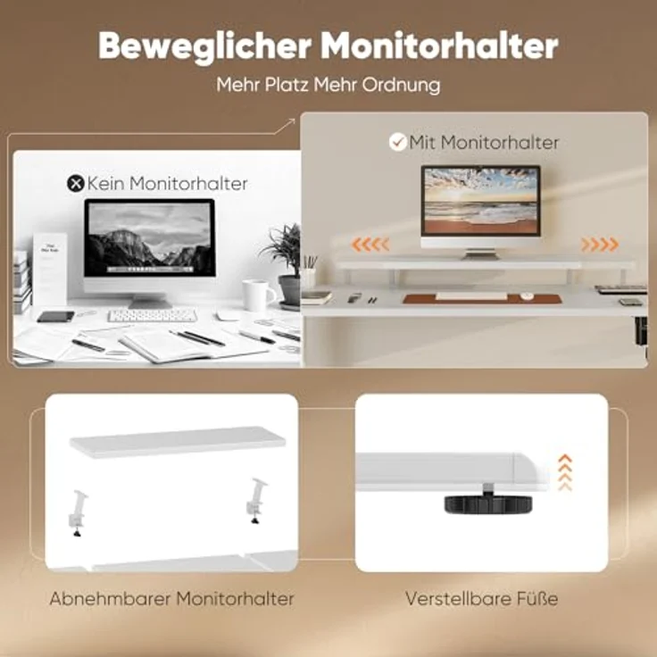 Sweetcrispy Höhenverstellbarer Schreibtisch mit Monitorständer, 160x60 cm Schreibtisch Höhenverstellbar Elektrisch, Ergonomischer Steh-Sitz Tisch, Computertisch Standing Desk, Weiß – Bild 6