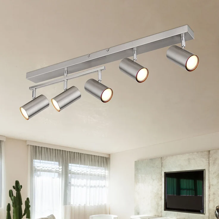 Spotlampe, Metall, Nickel matt, 5 Flammig, L 70cm – Bild 4