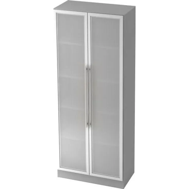 Glastürenschrank 5 Ordnerhöhen, RE Grau / Silber