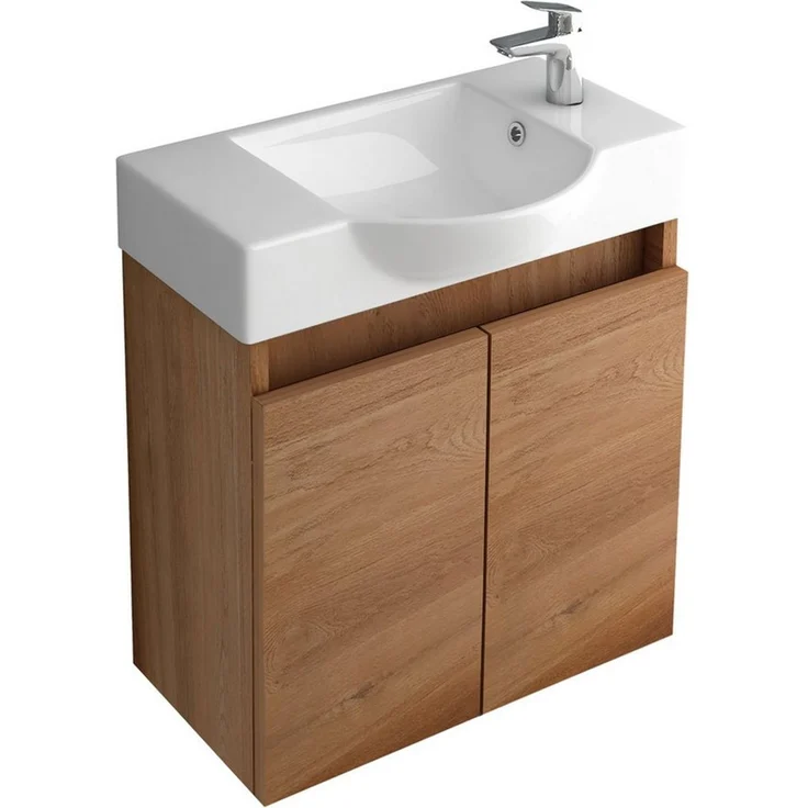 Alpenberger Badezimmer-Set in Bamboo Optik 55cm Breit - Hängeschrank mit Keramik Waschbecken, (Komplett-Set Modern, 2-St, Handwaschbecken mit Badschrank), Waschbeckenunterschrank Vormontiert mit Soft-Close – Bild 5