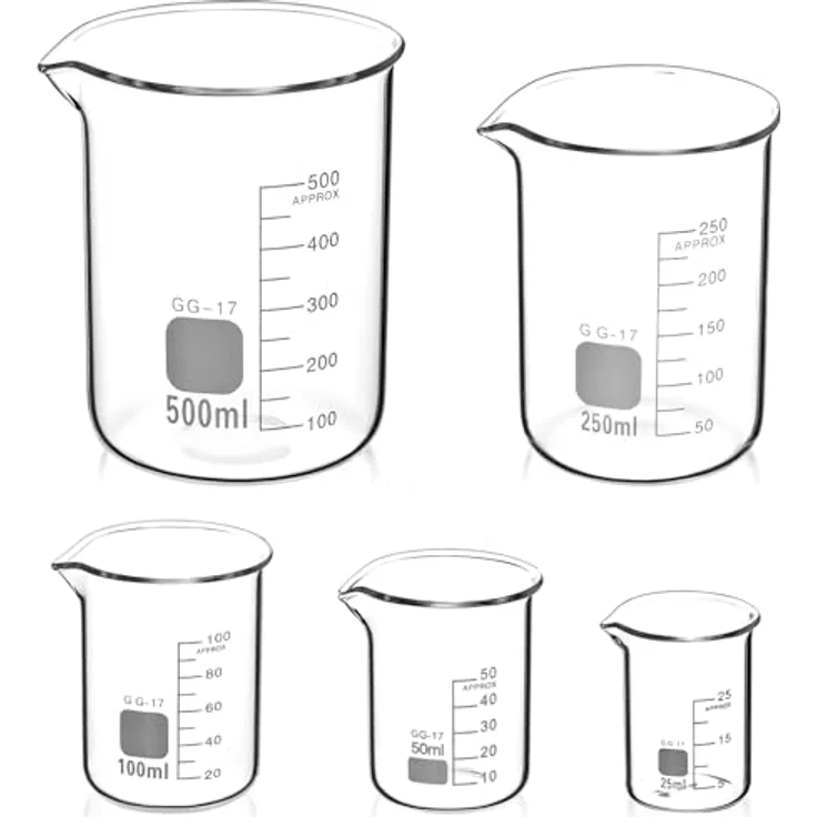 QWORK® Glas Becherglas 25ml 50ml 100ml 250ml 500ml, 5er Set Abgestufter Messbecher für Labor Küche – Bild 2