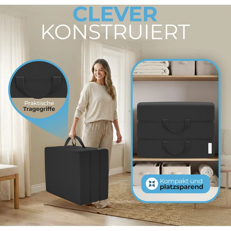 Klappmatratze 90x200 cm, 75x195 cm, Bestschlaf, 15 cm hoch, waschbar, versch. Größen & Farben, geeignet für Hausstauballergiker – Bild 4