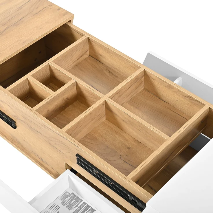 Couchtisch verschiebbar mit Stauraum 120x50 cm MDF Modern Wohnzimmer Tisch Weiß+Holzfarbe – Bild 10