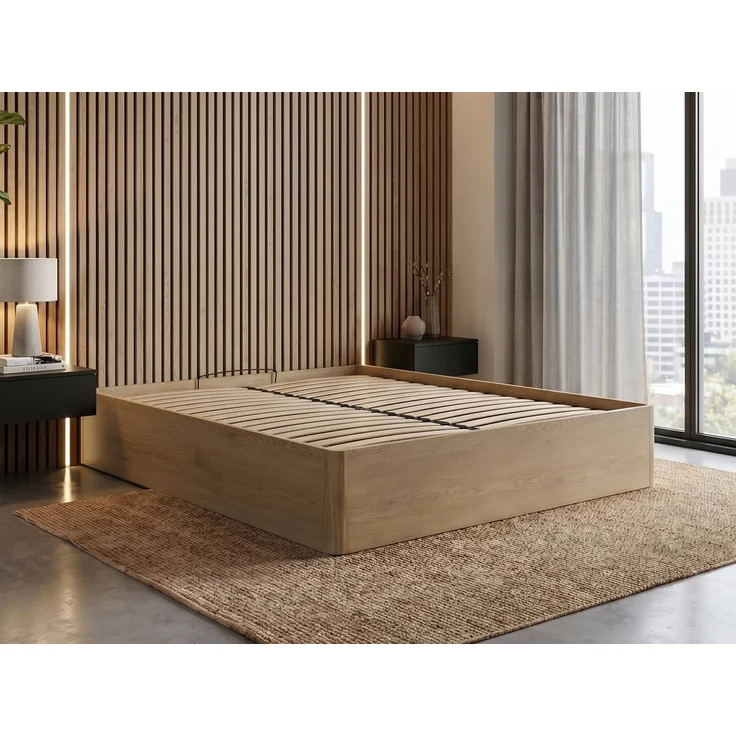 Beautysofa Bett SARA mit Bettkasten, Metallrahmen und Gasdruckfedern (Erhältlich in 3 Breiten: 140, 160 oder 180 cm, Dekor Eiche Cremona, stabile 22 mm Möbelplatte), mit oder ohne Matratze – Bild 3