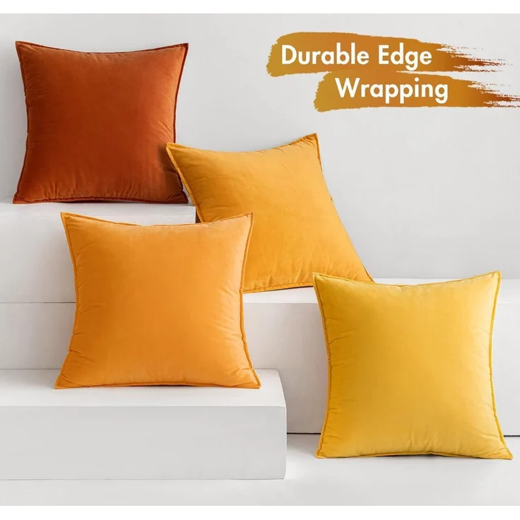 MIULEE 4er Set Samt Kissenbezug 50x50 cm Orange Serie Sofakissen Deko – Bild 8
