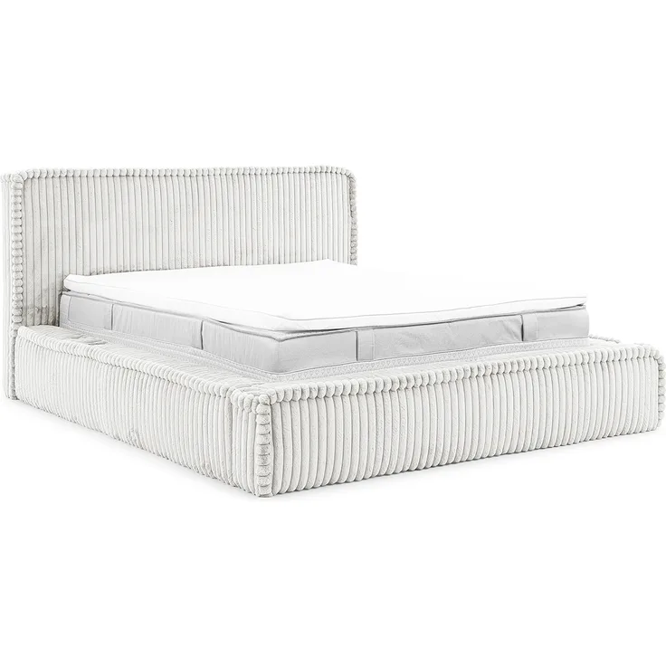 MEBLINI Polsterbett 200x200 mit Lattenrost mit Matratze - MESUT - Hellgrau Cordstoff - Bubble Bett - Cloud Bett - Marshmallow Bed - Kopfteil Bett mit Stauraum