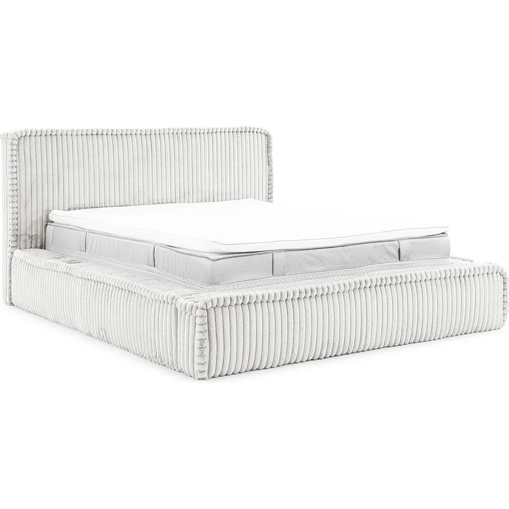 MEBLINI Polsterbett 200x200 mit Lattenrost mit Matratze - MESUT - Hellgrau Cordstoff - Bubble Bett - Cloud Bett - Marshmallow Bed - Kopfteil Bett mit Stauraum – Bild 1