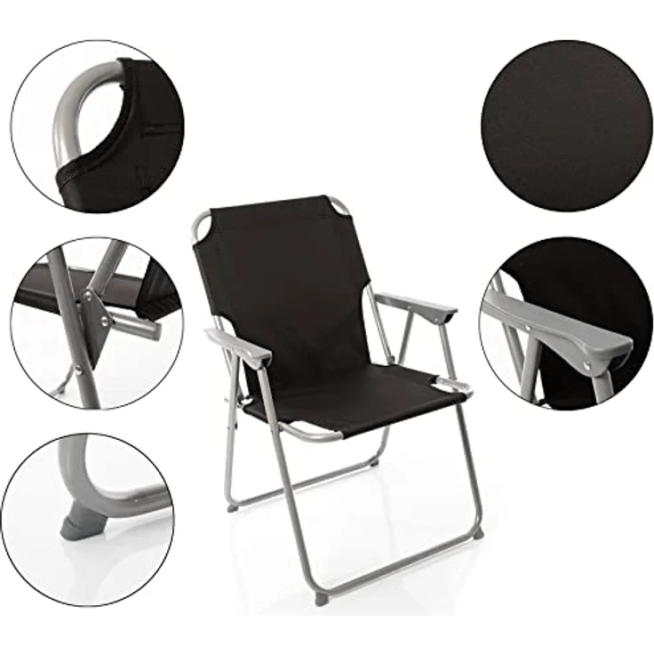 BigDean 2X Klappstuhl Faltstuhl Campingstuhl Angelstuhl schwarz robust klappbar bis 120kg belastbar klassischer Klappstuhl Gartenstuhl für Garten & Camping - Campingstuhl faltbar – Bild 4