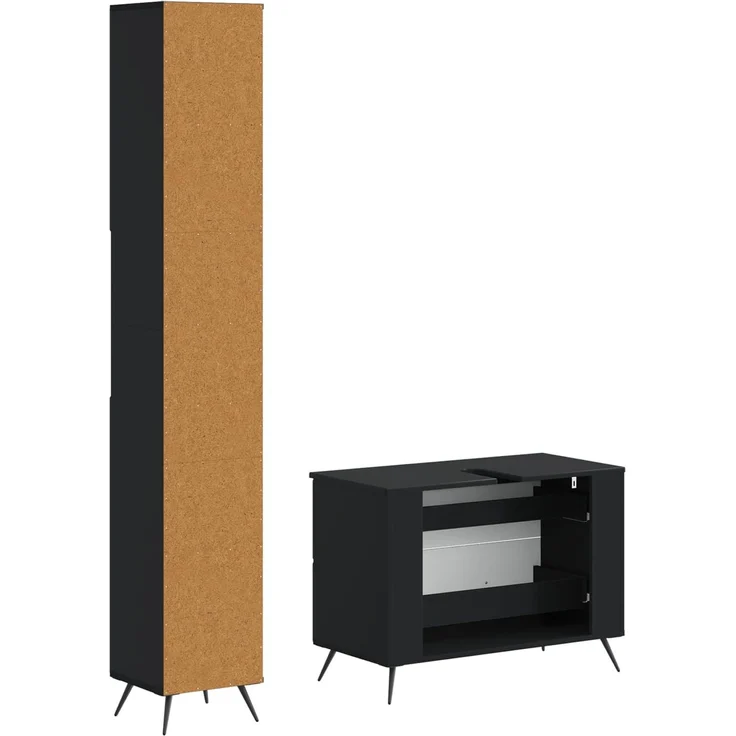 vidaXL 2-teiliges Badezimmer Schrank Set BREDA Schwarz Holzwerkstoff 3417559 – Bild 5