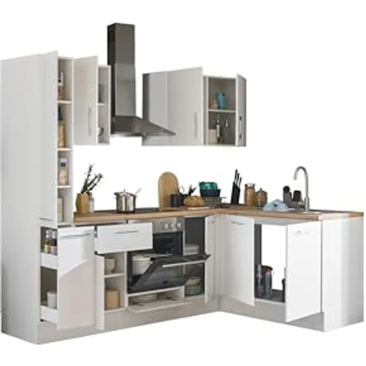 Turin L Eckküche 240 x 211 x 60 cm, weiß - Basic Küchengeräte - Moderne, geräumige Küche in Artisan-Eiche Optik mit viel Stauraum – Bild 4