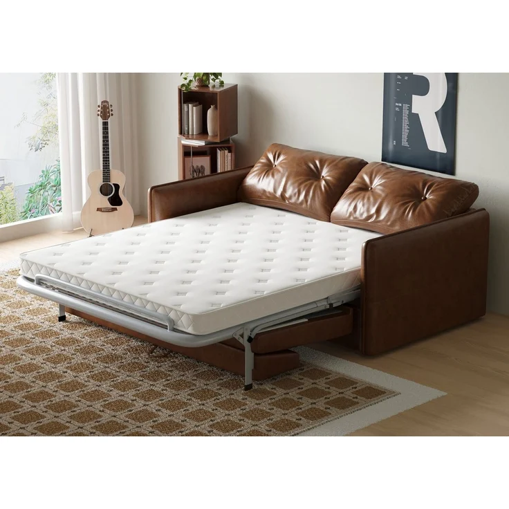 oleyluckidea Schlafsofa 3-in-1 schlafcouch ausziehbar,160cm mit Matratze,sofabett Lederoptik, Set, Zum Bett umwandelbar, braun – Bild 1