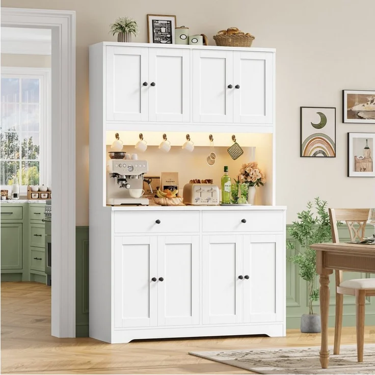 Homfa Küchenbuffet Küchenschrank Buffetschrank mit LED und Steckdosenleiste Sideboard mit Arbeitsplatte, 8 Türen und 2 Schubladen 178x106x38cm – Bild 4