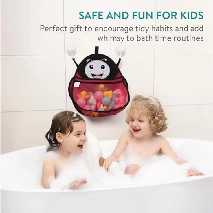 Navaris Badewannenspielzeug Aufbewahrung Marienkäfer Design - Aufbewahrungsnetz mit Saugnäpfen - Spielzeug Aufbewahrung für das Badezimmer - Badespielzeug Netz – Bild 3