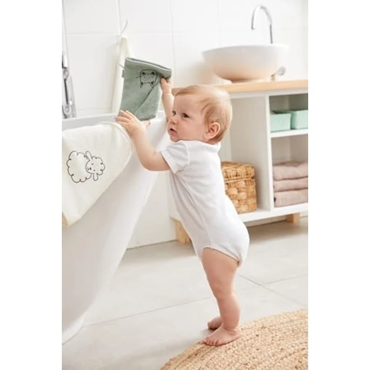 Sterntaler Waschlappen 2er Pack Bauernhof - Frottee Babywaschhandschuh aus saugfähiger, weicher Baumwolle, sorgt für Spaß beim Baden und Duschen - Baby und Kinder Waschlappen, steingrün – Bild 6
