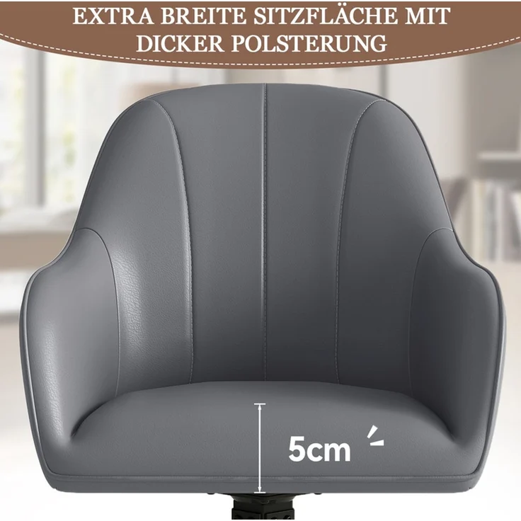 Hawthyhome 4-Fußstuhl Esszimmerstuhl drehbar mit Armlehne, 360° Drehfunktion, ergonomische Sitzschale, Kunstlederbezug, stabiles schwarzes Metallgestell, moderner Küchenstuhl für Esszimmer, Wohnzimmer, Büro & Homeoffice, Grau – Bild 3